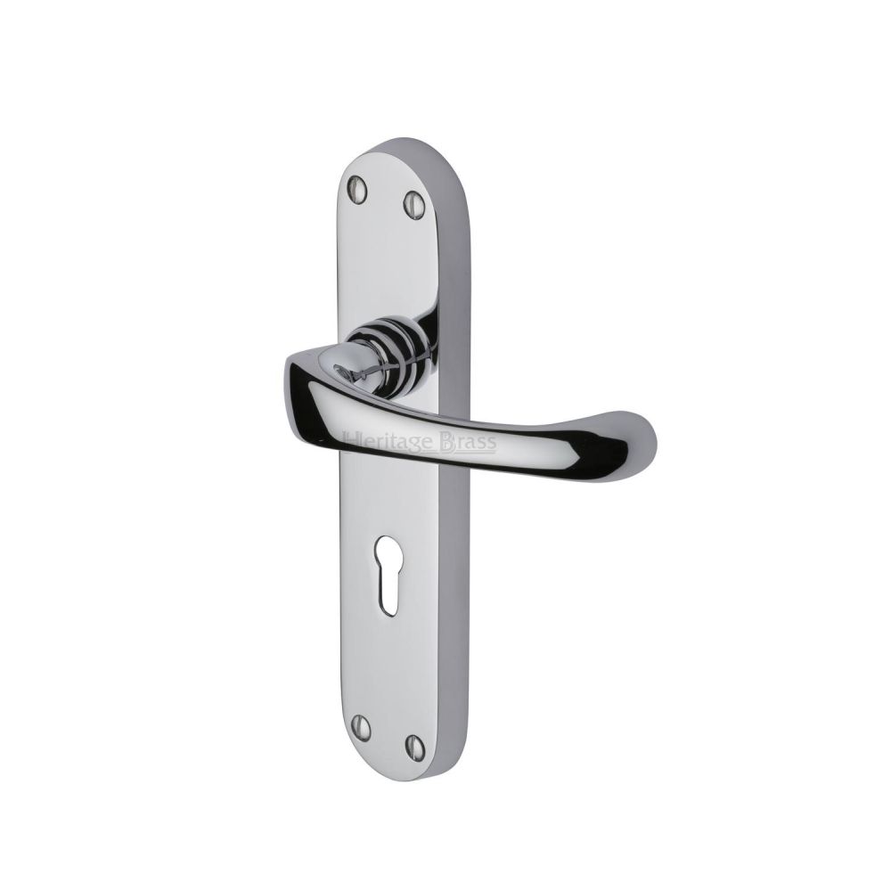 This is an image of a Heritage Brass - Door Handle Lever Lock Gloucester Design Polished Chrome Finish, v6050-pc that is available to order from T.H Wiggans Ironmongery in Kendal.
