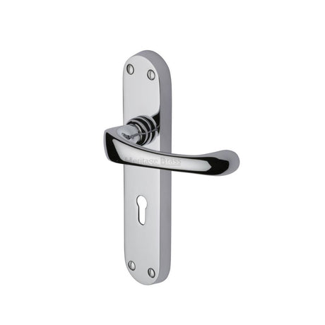 This is an image of a Heritage Brass - Door Handle Lever Lock Gloucester Design Polished Chrome Finish, v6050-pc that is available to order from T.H Wiggans Ironmongery in Kendal.