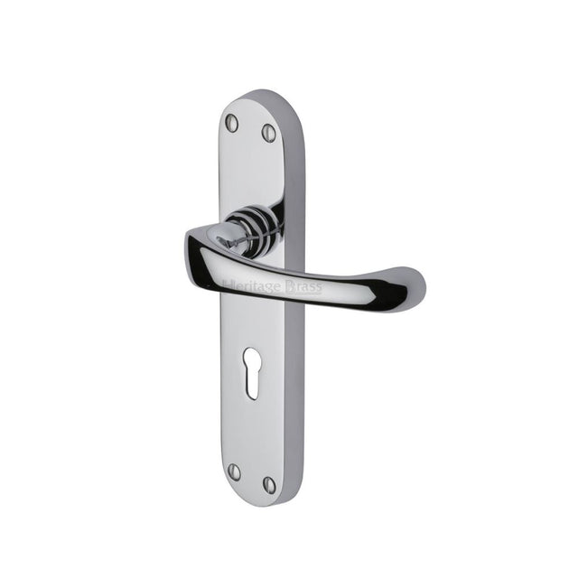 This is an image of a Heritage Brass - Door Handle Lever Lock Gloucester Design Polished Chrome Finish, v6050-pc that is available to order from T.H Wiggans Ironmongery in Kendal.