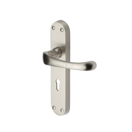 This is an image of a Heritage Brass - Door Handle Lever Lock Gloucester Design Satin Nickel Finish, v6050-sn that is available to order from T.H Wiggans Ironmongery in Kendal.