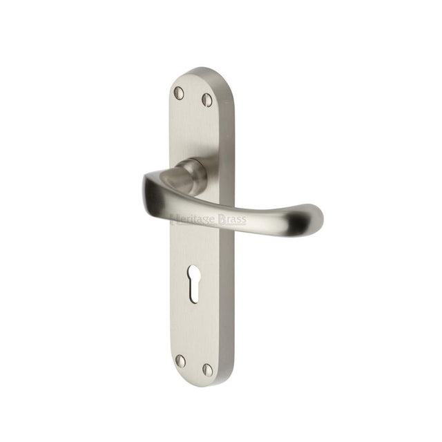 This is an image of a Heritage Brass - Door Handle Lever Lock Gloucester Design Satin Nickel Finish, v6050-sn that is available to order from T.H Wiggans Ironmongery in Kendal.