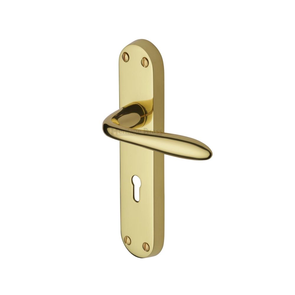 This is an image of a Heritage Brass - Door Handle Lever Lock Sutton Design Polished Brass Finish, v6052-pb that is available to order from T.H Wiggans Ironmongery in Kendal.