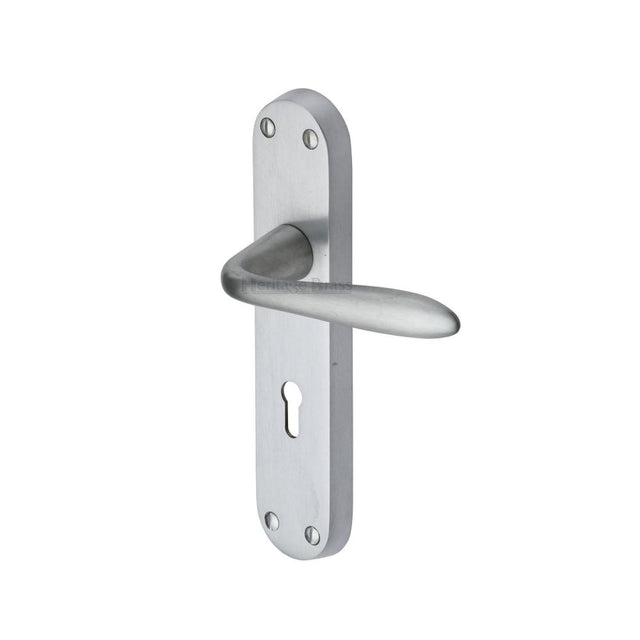 This is an image of a Heritage Brass - Door Handle Lever Lock Sutton Design Satin Chrome Finish, v6052-sc that is available to order from T.H Wiggans Ironmongery in Kendal.