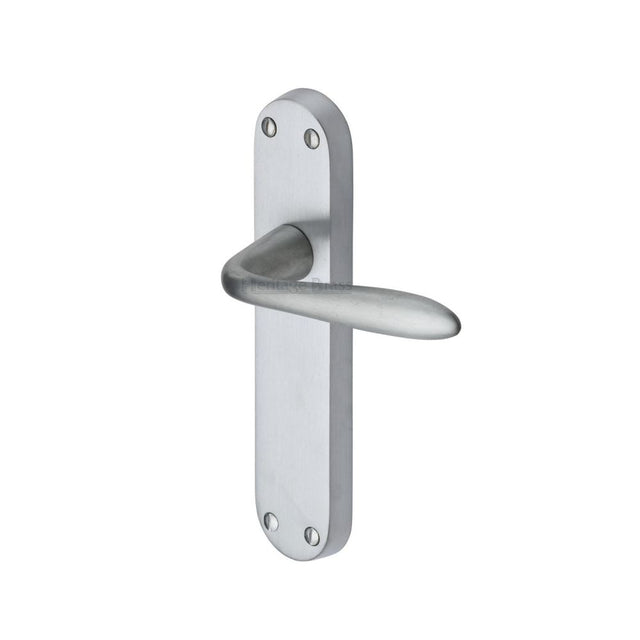 This is an image of a Heritage Brass - Door Handle Lever Latch Sutton Design Satin Chrome Finish, v6054-sc that is available to order from T.H Wiggans Ironmongery in Kendal.