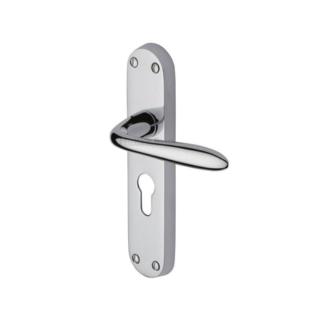 This is an image of a Heritage Brass - Door Handle for Euro Profile Plate Sutton Design Polished Chrome Fi, v6057-pc that is available to order from T.H Wiggans Ironmongery in Kendal.