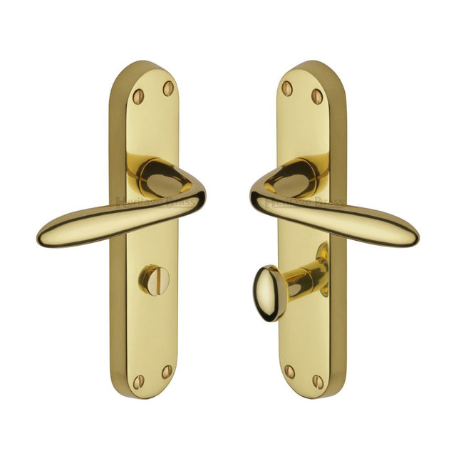 This is an image of a Heritage Brass - Door Handle for Bathroom Sutton Design Polished Brass Finish, v6058-pb that is available to order from T.H Wiggans Ironmongery in Kendal.