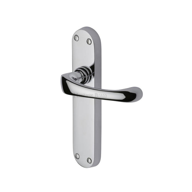 This is an image of a Heritage Brass - Door Handle Lever Latch Gloucester Design Polished Chrome Finish, v6060-pc that is available to order from T.H Wiggans Ironmongery in Kendal.