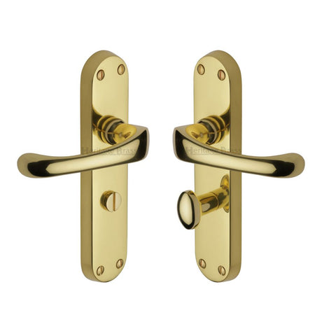 This is an image of a Heritage Brass - Door Handle for Bathroom Gloucester Design Polished Brass Finish, v6070-pb that is available to order from T.H Wiggans Ironmongery in Kendal.