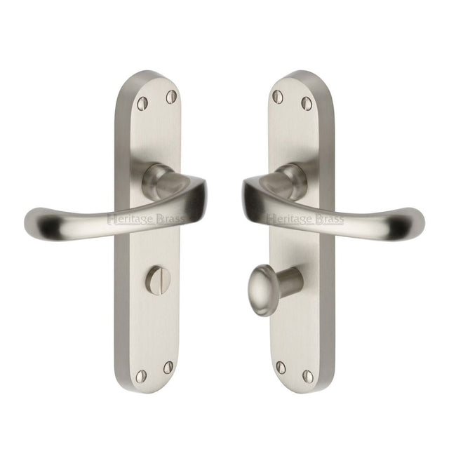This is an image of a Heritage Brass - Door Handle for Bathroom Gloucester Design Satin Nickel Finish, v6070-sn that is available to order from T.H Wiggans Ironmongery in Kendal.