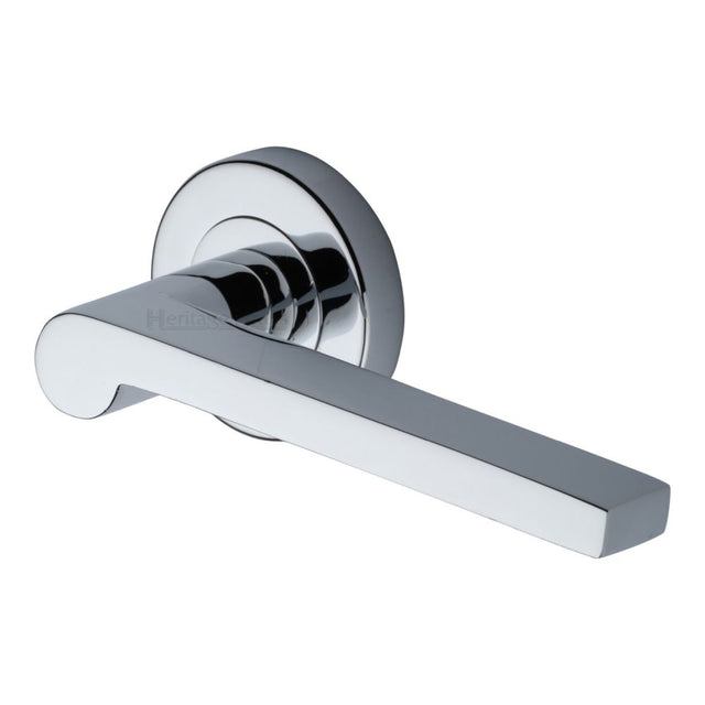 This is an image of a Heritage Brass - Door Handle Lever Latch on Round Rose Metro Mid Century Design, v6225-pc that is available to order from T.H Wiggans Ironmongery in Kendal.