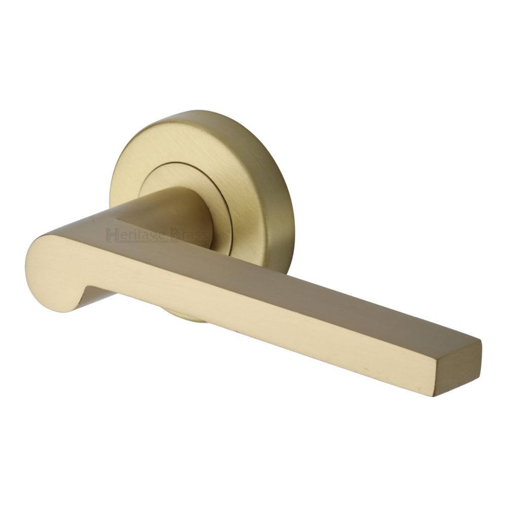 This is an image of a Heritage Brass - Door Handle Lever Latch on Round Rose Metro Mid Century Design, v6225-sb that is available to order from T.H Wiggans Ironmongery in Kendal.