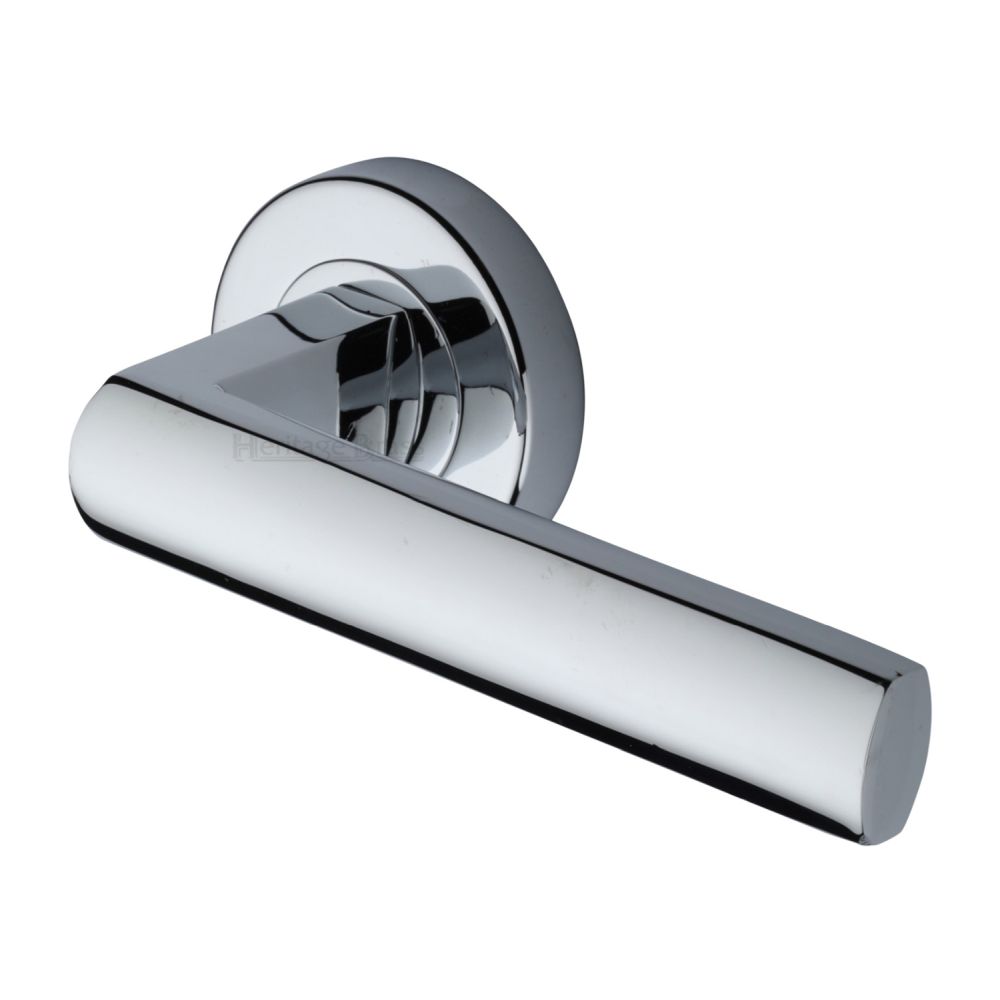 This is an image of a Heritage Brass - Door Handle Lever Latch on Round Rose Poseidon Design Polished Chro, v6230-pc that is available to order from T.H Wiggans Ironmongery in Kendal.