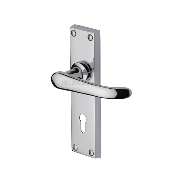 This is an image of a Heritage Brass - Door Handle Lever Lock Windsor Design Polished Chrome Finish, v700-pc that is available to order from T.H Wiggans Ironmongery in Kendal.