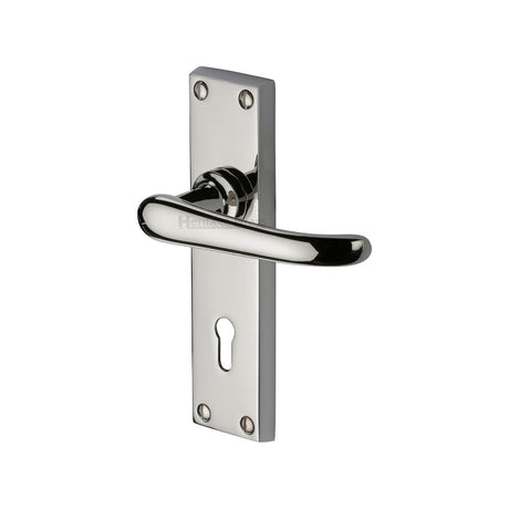 This is an image of a Heritage Brass - Door Handle Lever Lock Windsor Design Polished Nickel Finish, v700-pnf that is available to order from T.H Wiggans Ironmongery in Kendal.