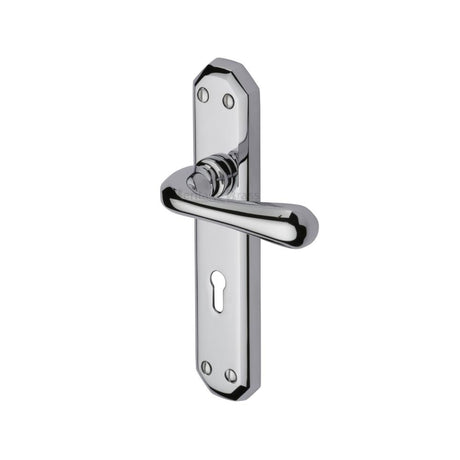 This is an image of a Heritage Brass - Door Handle Lever Lock Charlbury Design Polished Chrome Finish, v7050-pc that is available to order from T.H Wiggans Ironmongery in Kendal.