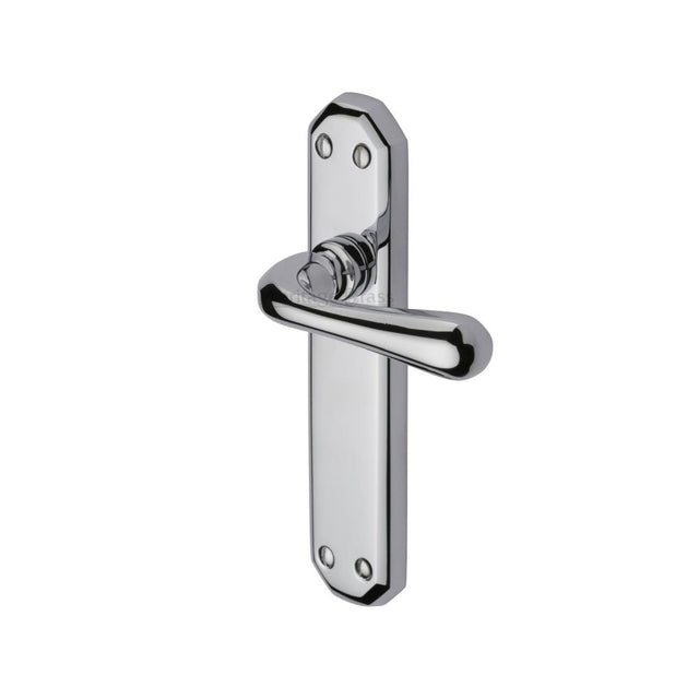This is an image of a Heritage Brass - Door Handle Lever Latch Charlbury Design Polished Chrome Finish, v7060-pc that is available to order from T.H Wiggans Ironmongery in Kendal.