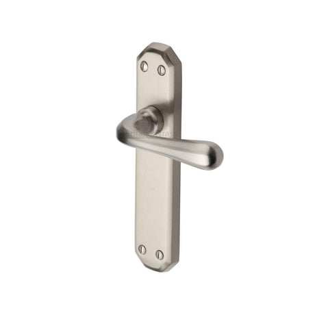 This is an image of a Heritage Brass - Door Handle Lever Latch Charlbury Design Satin Nickel Finish, v7060-sn that is available to order from T.H Wiggans Ironmongery in Kendal.