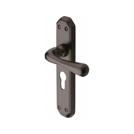 This is an image of a Heritage Brass - Door Handle Euro Profile Plate Charlbury Design Matt Bronze Fin, v7066-48-mb that is available to order from T.H Wiggans Ironmongery in Kendal.