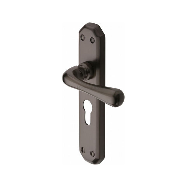 This is an image of a Heritage Brass - Door Handle Euro Profile Plate Charlbury Design Matt Bronze Fin, v7066-48-mb that is available to order from T.H Wiggans Ironmongery in Kendal.