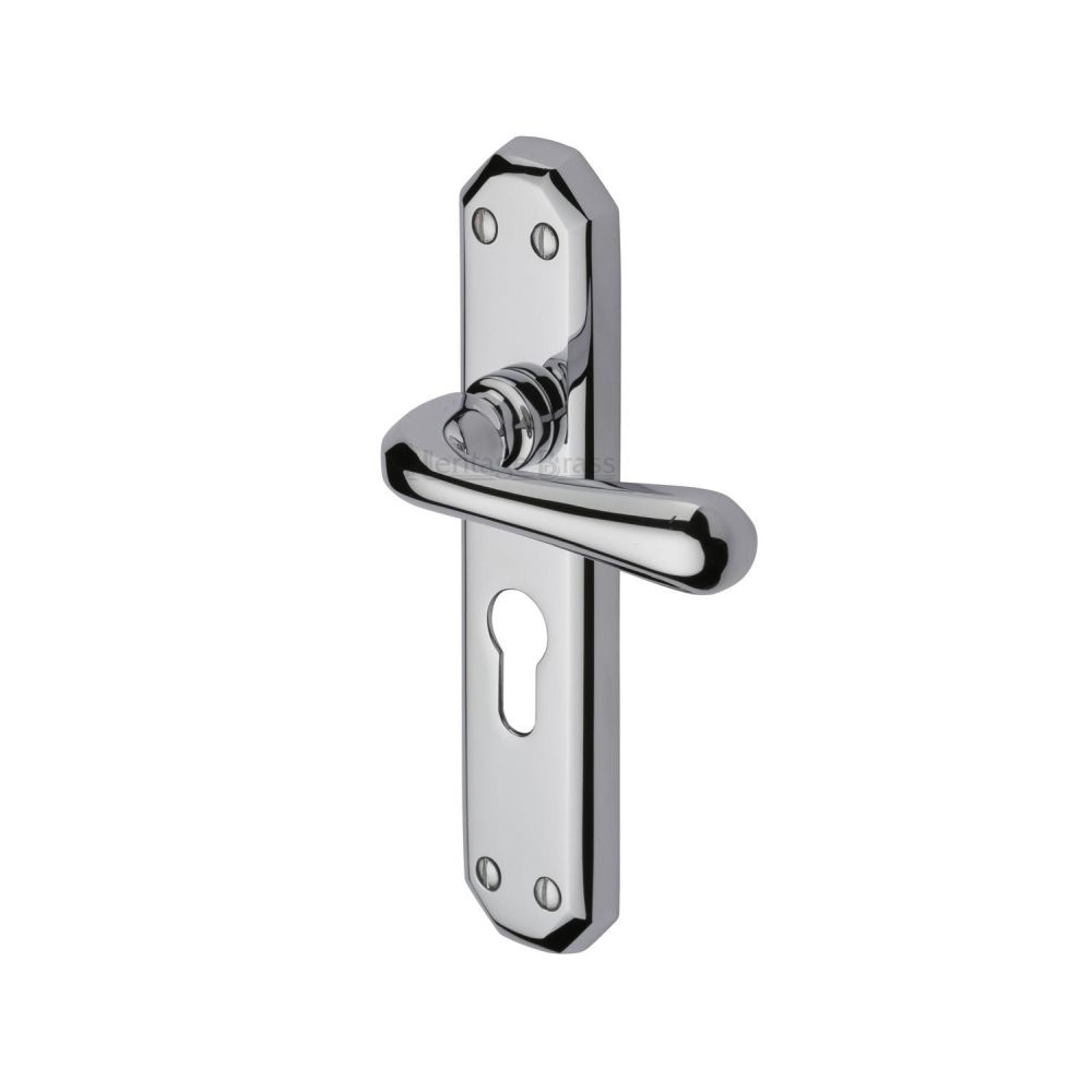 This is an image of a Heritage Brass - Door Handle for Euro Profile Plate Charlbury Design Polished Chrome, v7066-48-pc that is available to order from T.H Wiggans Ironmongery in Kendal.