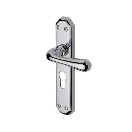 This is an image of a Heritage Brass - Door Handle for Euro Profile Plate Charlbury Design Polished Chrome, v7066-48-pc that is available to order from T.H Wiggans Ironmongery in Kendal.
