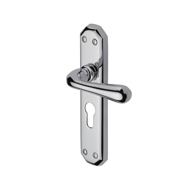 This is an image of a Heritage Brass - Door Handle for Euro Profile Plate Charlbury Design Polished Chrome, v7066-48-pc that is available to order from T.H Wiggans Ironmongery in Kendal.