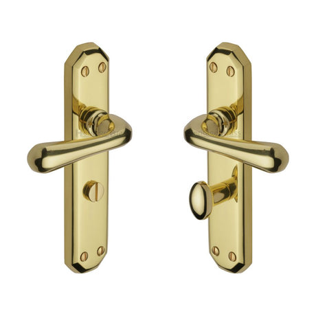 This is an image of a Heritage Brass - Door Handle for Bathroom Charlbury Design Polished Brass Finish, v7070-pb that is available to order from T.H Wiggans Ironmongery in Kendal.