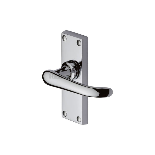 This is an image of a Heritage Brass - Door Handle Lever Latch Windsor Short Design Polished Chrome Finish, v710-pc that is available to order from T.H Wiggans Ironmongery in Kendal.