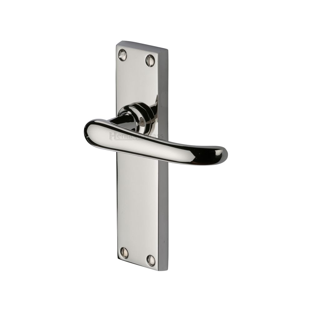 This is an image of a Heritage Brass - Door Handle Lever Latch Windsor Design Polished Nickel Finish, v713-pnf that is available to order from T.H Wiggans Ironmongery in Kendal.