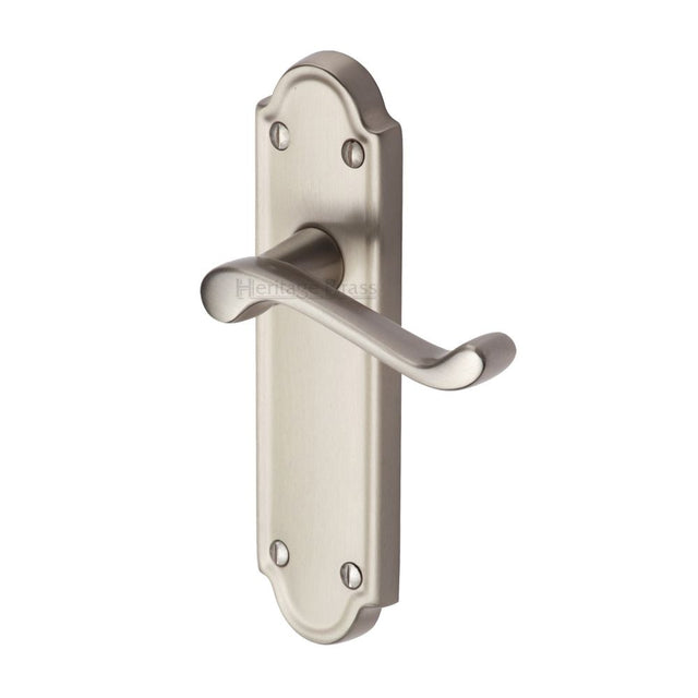 This is an image of a Heritage Brass - Door Handle Lever Latch Windsor Design Satin Nickel Finish, v713-sn that is available to order from T.H Wiggans Ironmongery in Kendal.