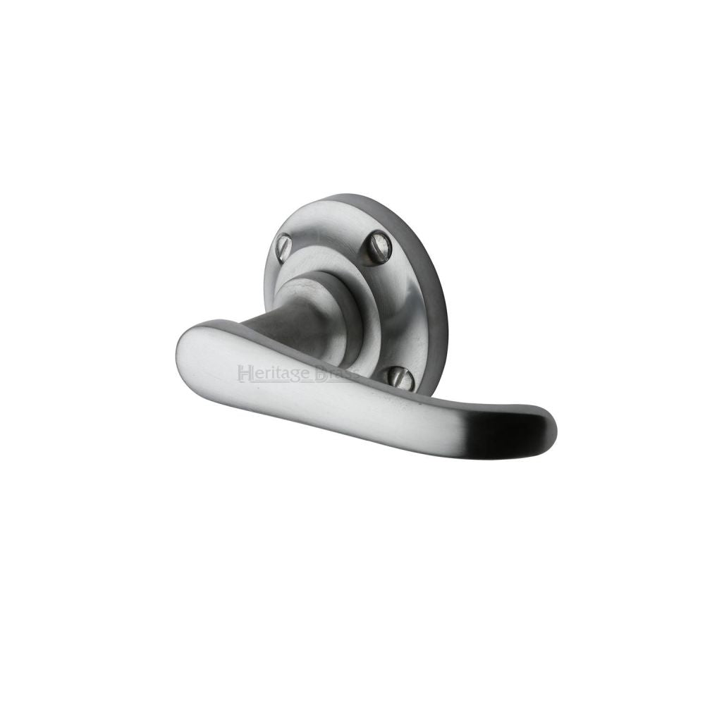 This is an image of a Heritage Brass - Door Handle Lever Latch on Round Rose Windsor Design Satin Chrom, v720-sc that is available to order from T.H Wiggans Ironmongery in Kendal.