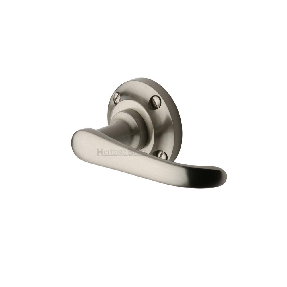 This is an image of a Heritage Brass - Door Handle Lever Latch on Round Rose Windsor Design Satin Nicke, v720-sn that is available to order from T.H Wiggans Ironmongery in Kendal.