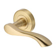 This is an image of a Heritage Brass - Door Handle Lever Latch on Round Rose Algarve Design Satin Brass, v7210-sb that is available to order from T.H Wiggans Ironmongery in Kendal.