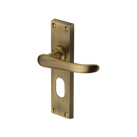 This is an image of a Heritage Brass - Door Handle for Oval Profile Plate Windsor Design Antique Brass Fi, v725-at that is available to order from T.H Wiggans Ironmongery in Kendal.