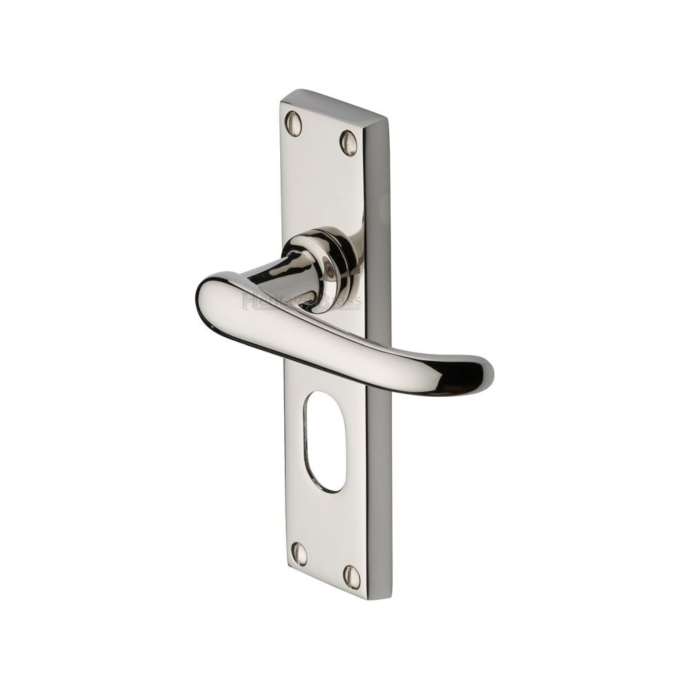 This is an image of a Heritage Brass - Door Handle Oval Profile Plate Windsor Design Polished Nickel Finis, v725-pnf that is available to order from T.H Wiggans Ironmongery in Kendal.