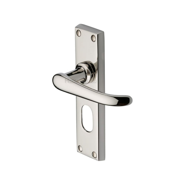 This is an image of a Heritage Brass - Door Handle Oval Profile Plate Windsor Design Polished Nickel Finis, v725-pnf that is available to order from T.H Wiggans Ironmongery in Kendal.