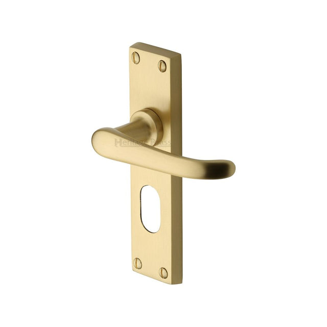 This is an image of a Heritage Brass - Door Handle for Oval Profile Plate Windsor Design Satin Brass Fi, v725-sb that is available to order from T.H Wiggans Ironmongery in Kendal.
