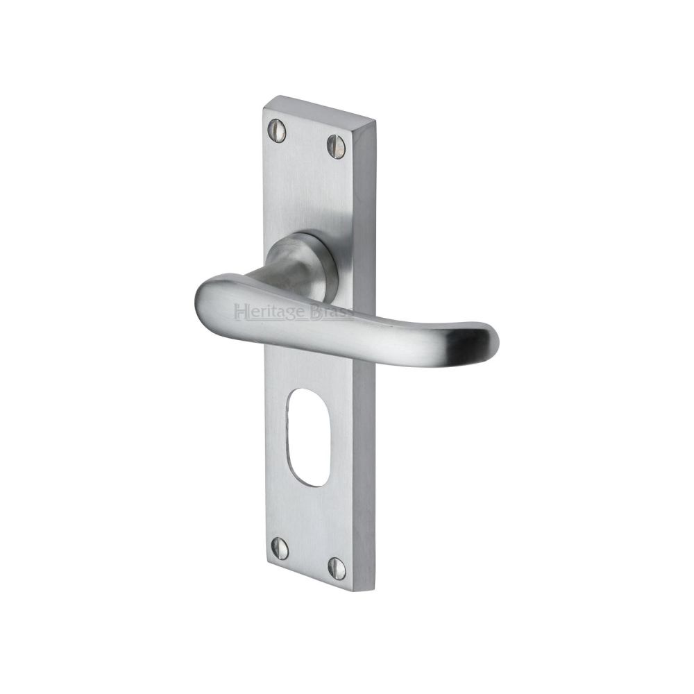 This is an image of a Heritage Brass - Door Handle for Oval Profile Plate Windsor Design Satin Chrome F, v725-sc that is available to order from T.H Wiggans Ironmongery in Kendal.