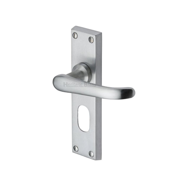 This is an image of a Heritage Brass - Door Handle for Oval Profile Plate Windsor Design Satin Chrome F, v725-sc that is available to order from T.H Wiggans Ironmongery in Kendal.
