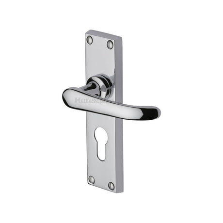 This is an image of a Heritage Brass - Door Handle for Euro Profile Plate Windsor Design Polished Chrome F, v727-48-pc that is available to order from T.H Wiggans Ironmongery in Kendal.