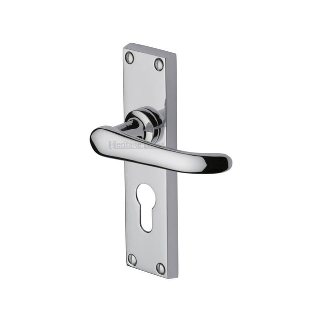 This is an image of a Heritage Brass - Door Handle for Euro Profile Plate Windsor Design Polished Chrome F, v727-48-pc that is available to order from T.H Wiggans Ironmongery in Kendal.