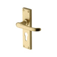 This is an image of a Heritage Brass - Door Handle for Euro Profile Plate Windsor Design Satin Brass Fi, v727-48-sb that is available to order from T.H Wiggans Ironmongery in Kendal.