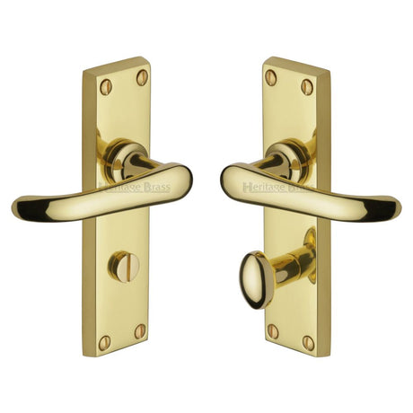 This is an image of a Heritage Brass - Door Handle for Bathroom Windsor Design Polished Brass Finish, v730-pb that is available to order from T.H Wiggans Ironmongery in Kendal.