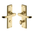 This is an image of a Heritage Brass - Door Handle for Bathroom Windsor Design Satin Brass Finish, v730-sb that is available to order from T.H Wiggans Ironmongery in Kendal.
