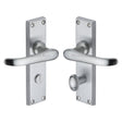 This is an image of a Heritage Brass - Door Handle for Bathroom Windsor Design Satin Chrome Finish, v730-sc that is available to order from T.H Wiggans Ironmongery in Kendal.