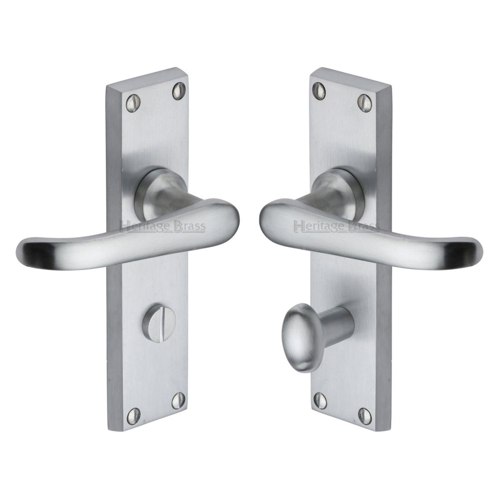 This is an image of a Heritage Brass - Door Handle for Bathroom Windsor Design Satin Chrome Finish, v730-sc that is available to order from T.H Wiggans Ironmongery in Kendal.