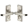 This is an image of a Heritage Brass - Door Handle for Privacy Set Windsor Short Design Satin Nickel Fi, v735-sn that is available to order from T.H Wiggans Ironmongery in Kendal.