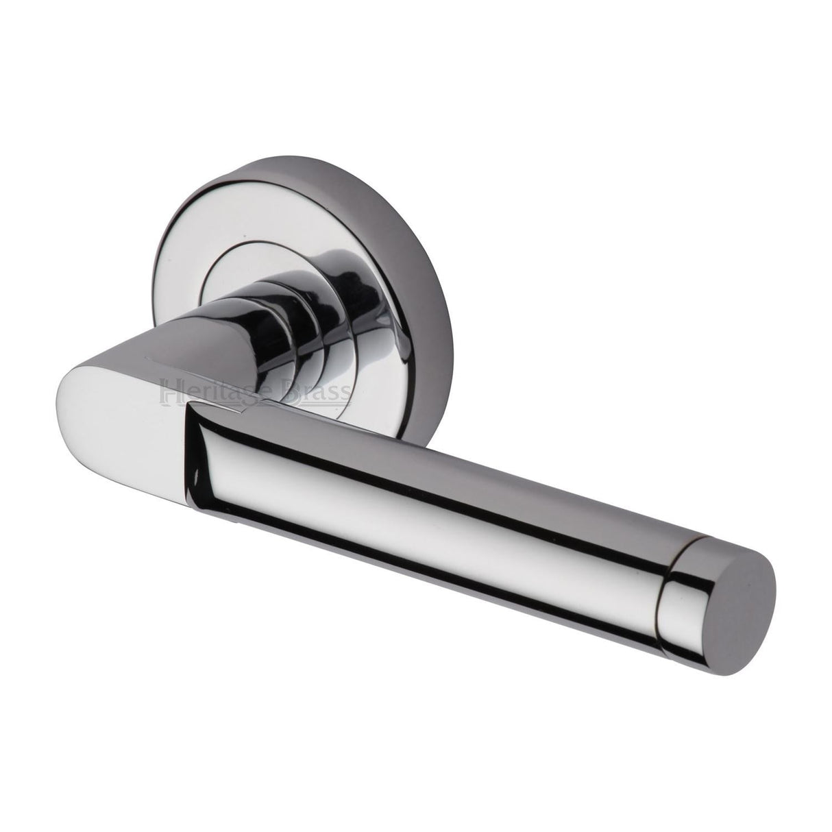 This is an image of a Heritage Brass - Door Handle Lever Latch on Round Rose Celia Design Polished Chrome finish, v7450-pc that is available to order from T.H Wiggans Ironmongery in Kendal.