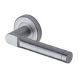 This is an image of a Heritage Brass - Door Handle Lever Latch on Round Rose Celia Design Satin Chrome finish, v7450-sc that is available to order from T.H Wiggans Ironmongery in Kendal.