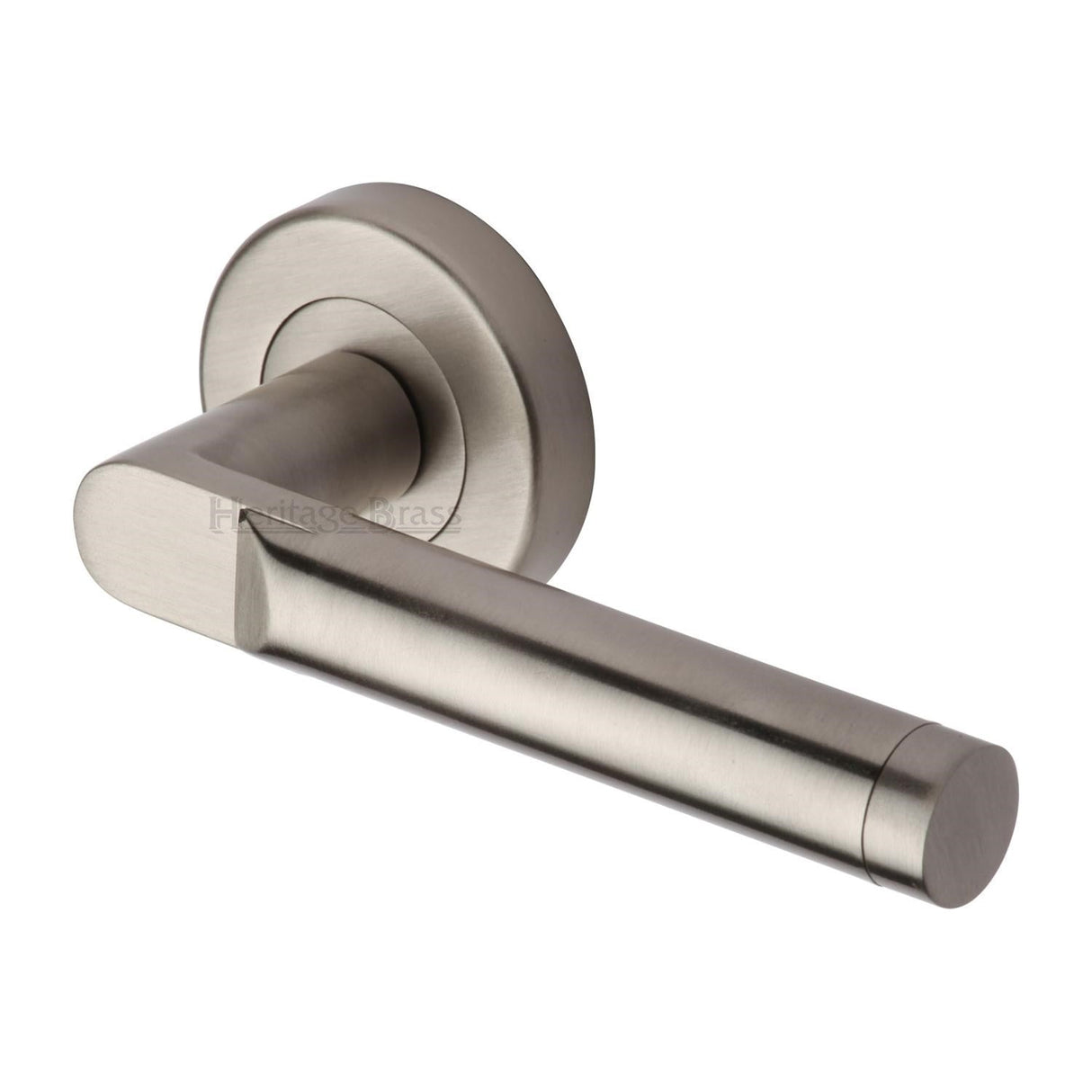 This is an image of a Heritage Brass - Door Handle Lever Latch on Round Rose Celia Design Satin Nickel finish, v7450-sn that is available to order from T.H Wiggans Ironmongery in Kendal.